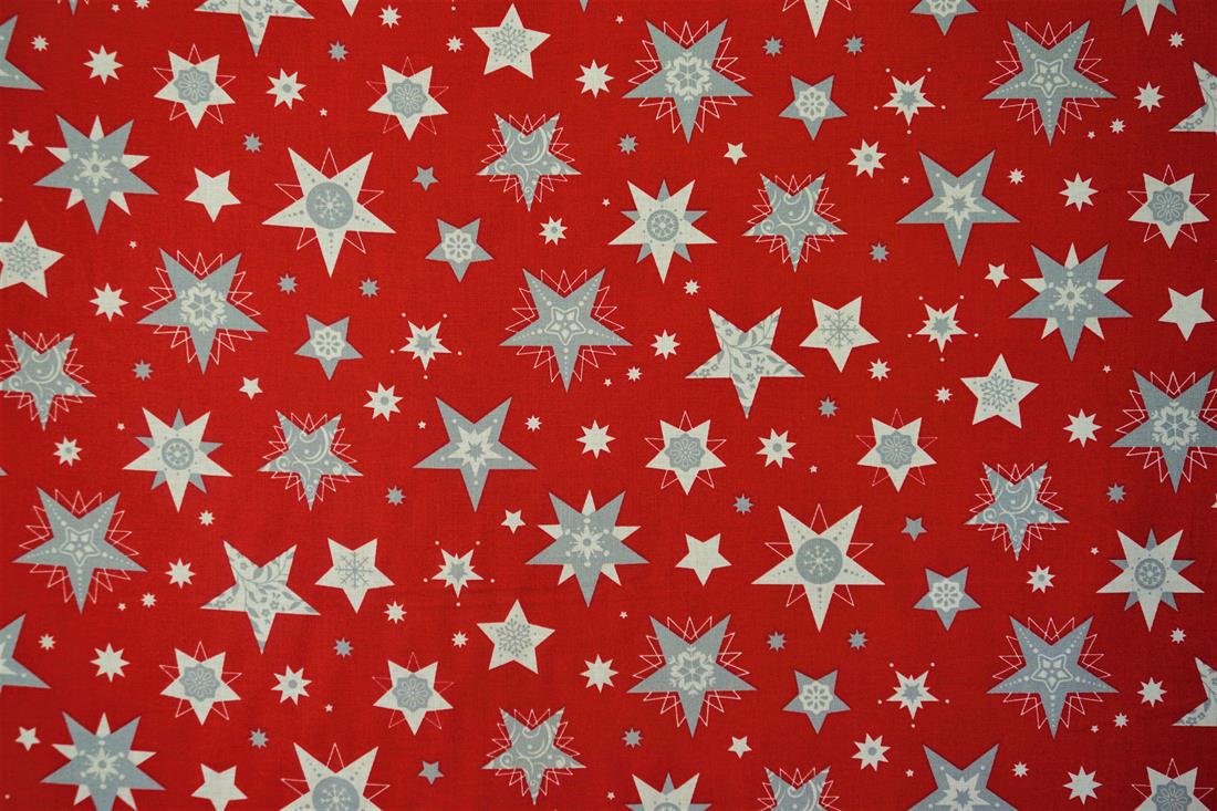 Red Xmas Stars Cotton