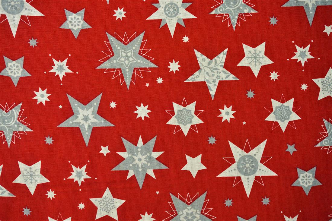 Red Xmas Stars Cotton