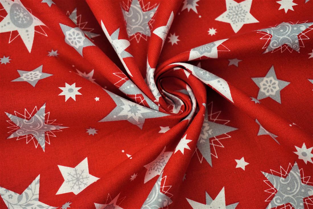 Red Xmas Stars Cotton