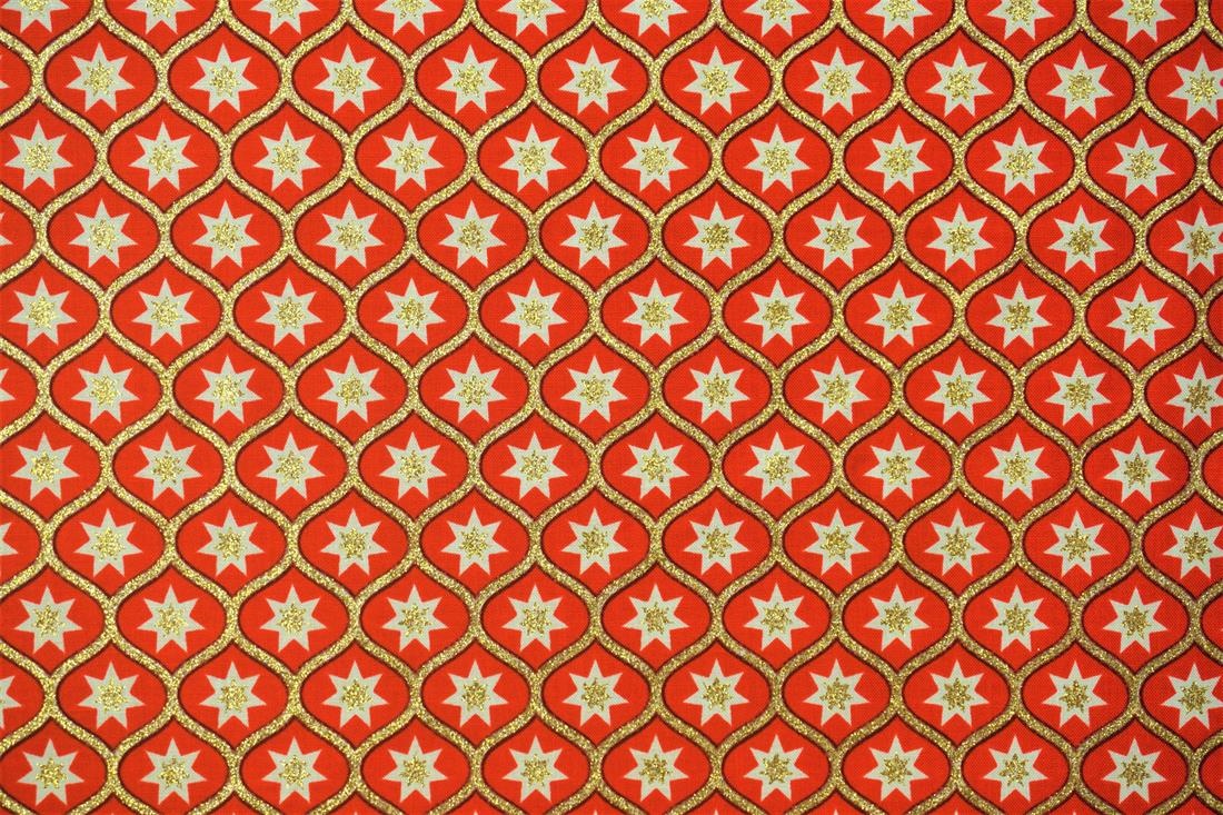 Red Printed Retro Christmas Glitter Geometric Star Cotton
