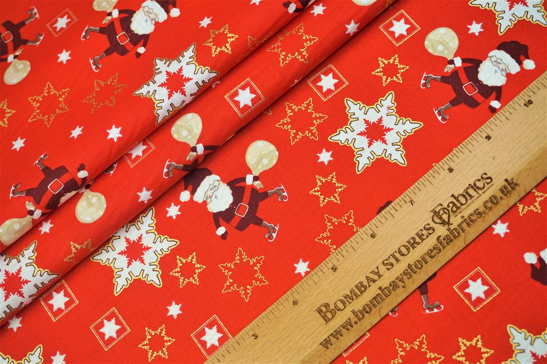 Red Christmas Santa Snowflake Cotton