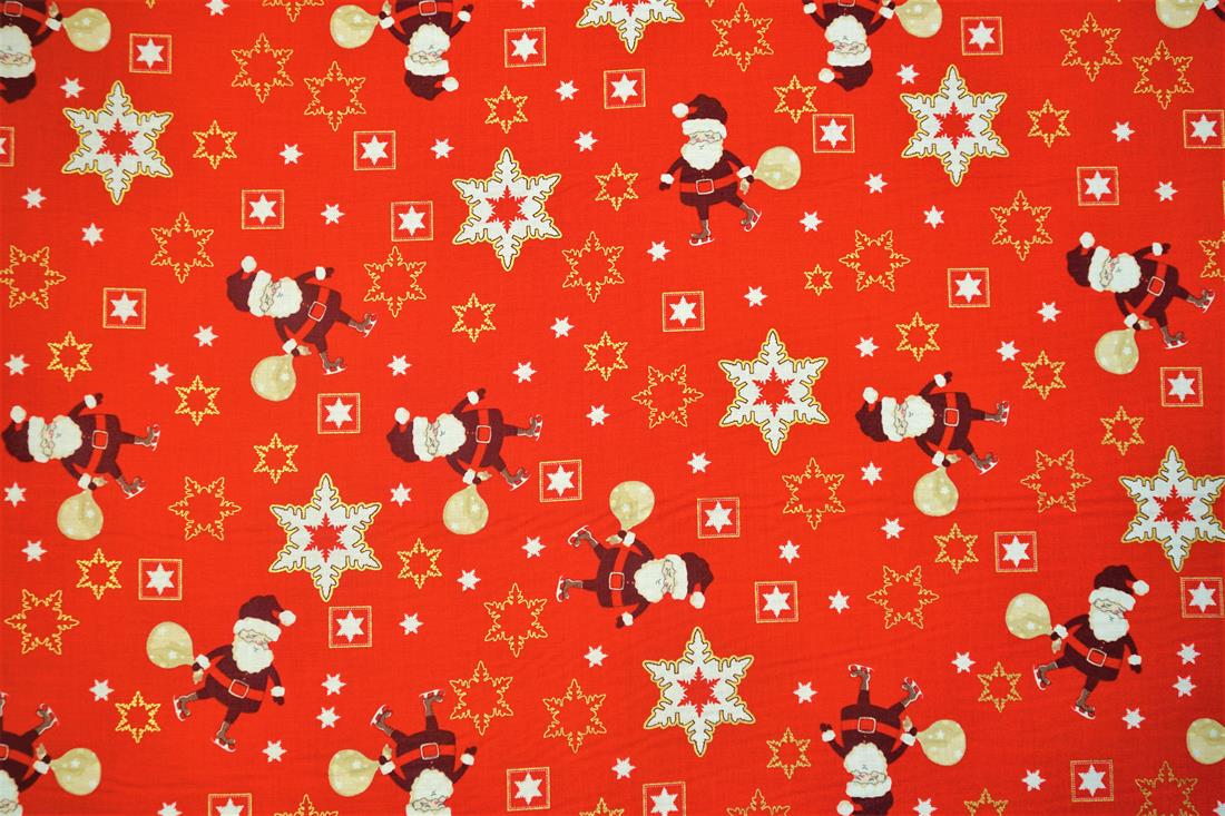 Red Christmas Santa Snowflake Cotton