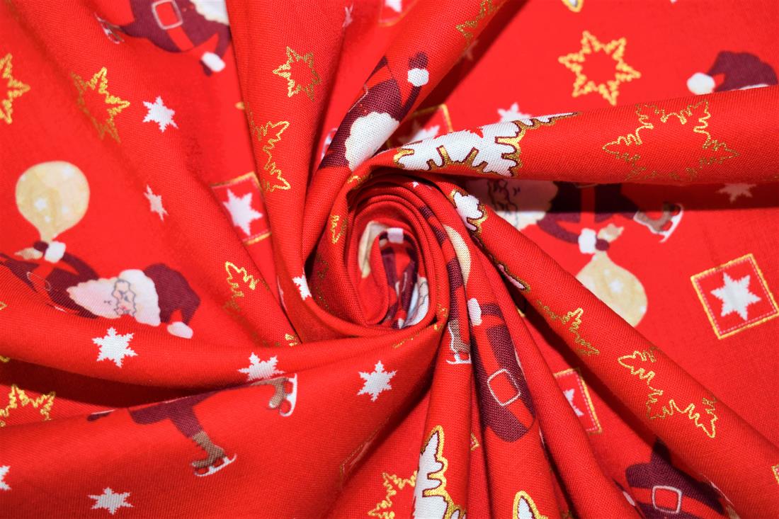 Red Christmas Santa Snowflake Cotton