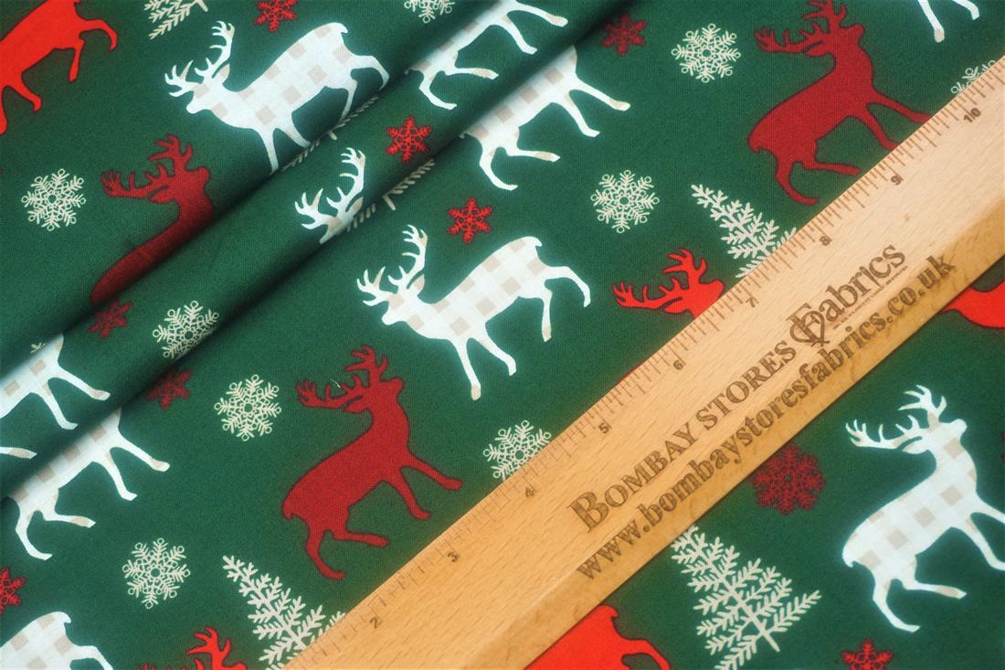 Bottle Printed Christmas Reindeer Check Cotton