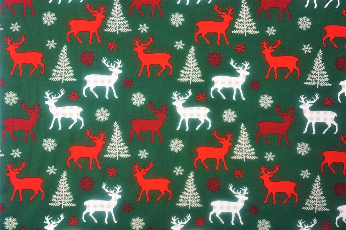 Bottle Printed Christmas Reindeer Check Cotton