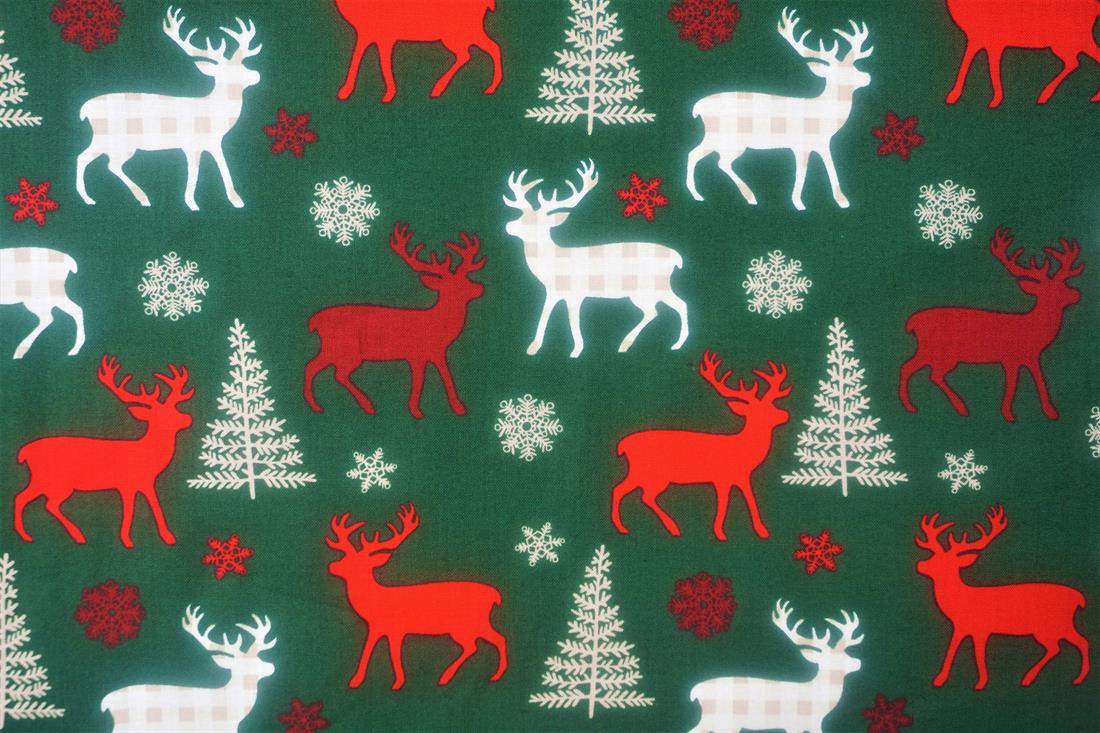 Bottle Printed Christmas Reindeer Check Cotton