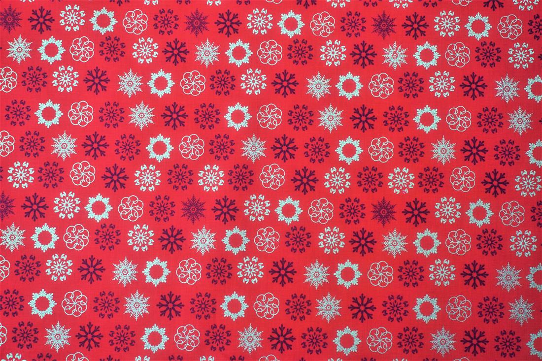 Red Christmas Multicolour Snowflakes Cotton