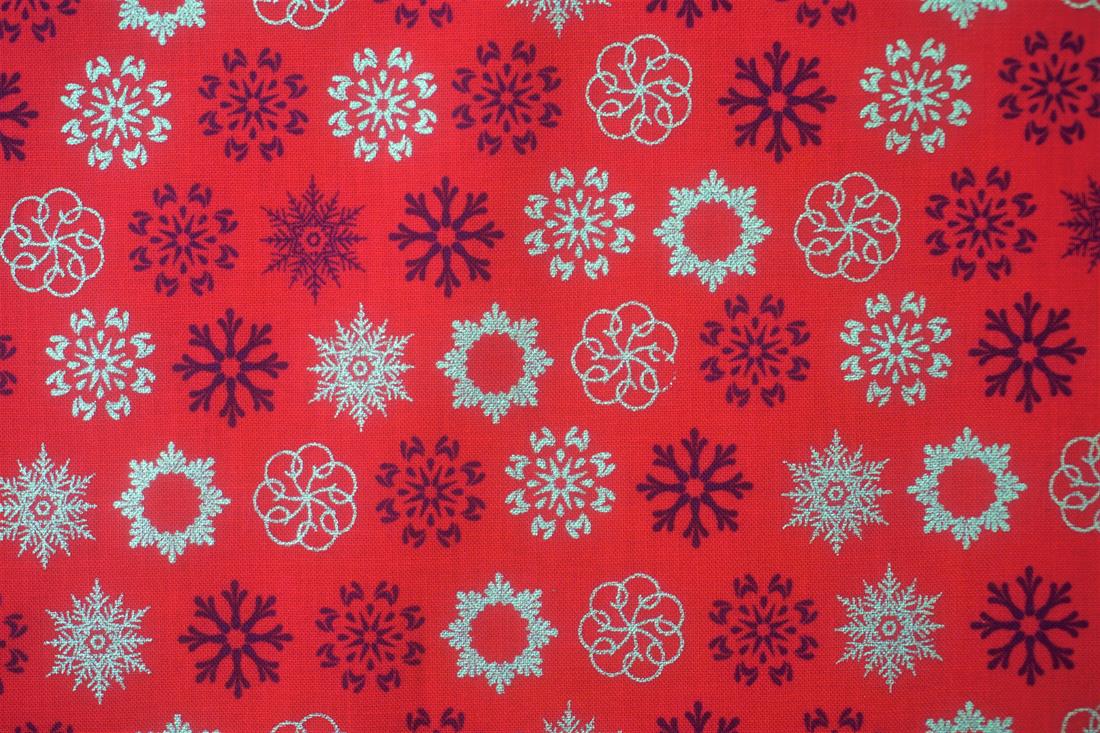Red Christmas Multicolour Snowflakes Cotton