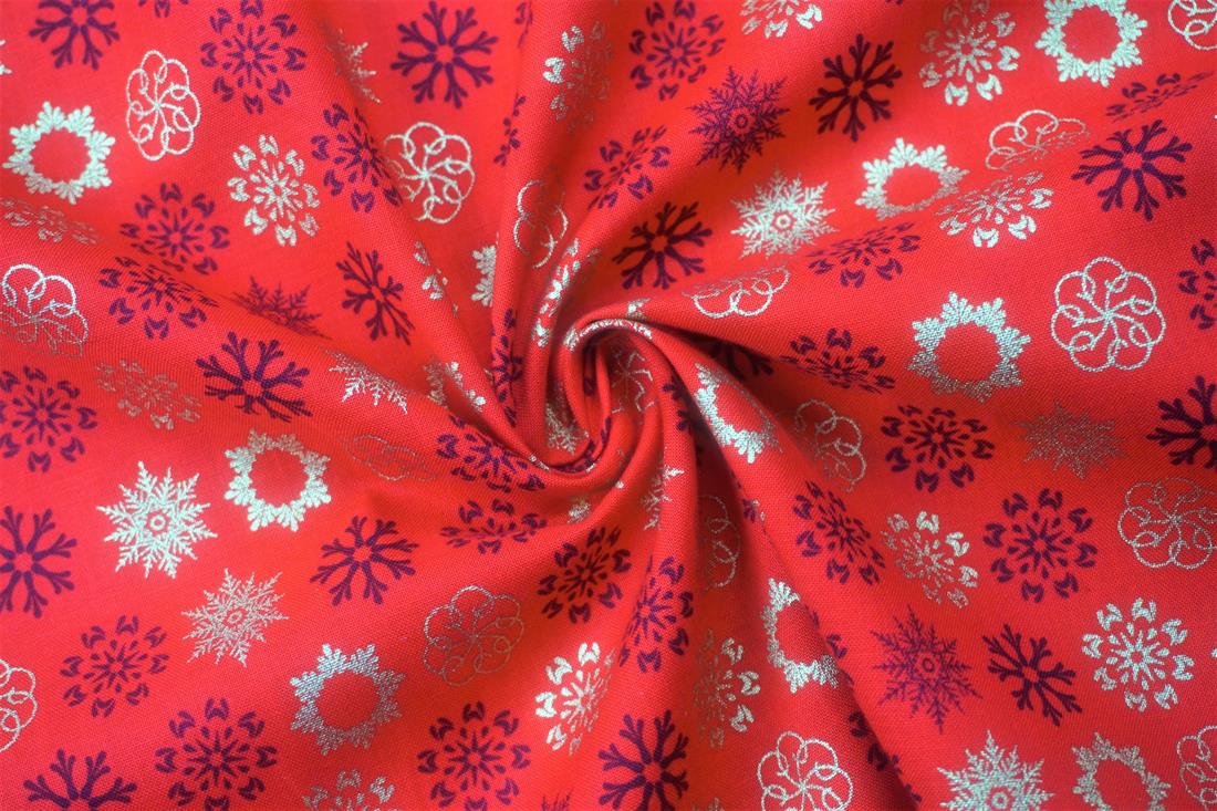 Red Christmas Multicolour Snowflakes Cotton