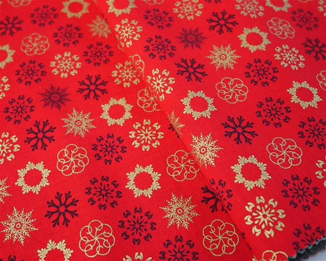 Red Christmas Multicolour Snowflakes Cotton