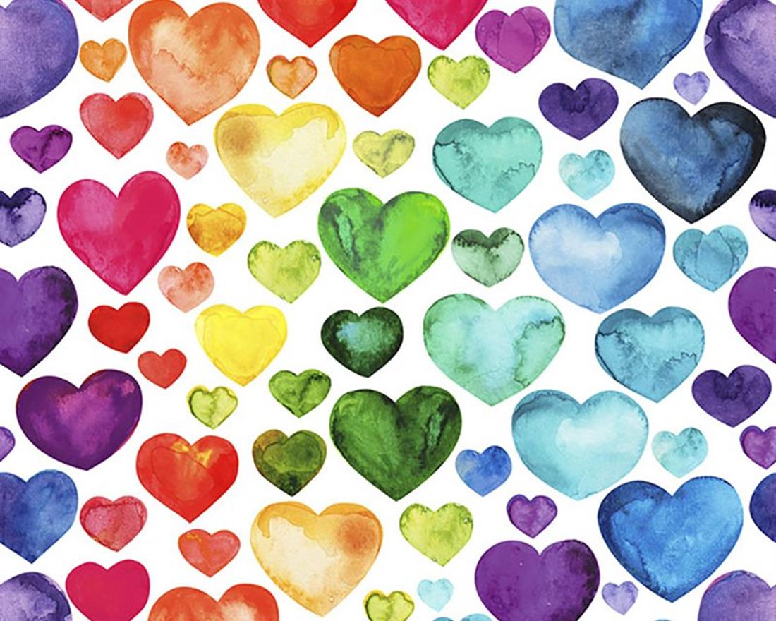 White Little Johnny - Rainbow Watercolour Hearts Cotton