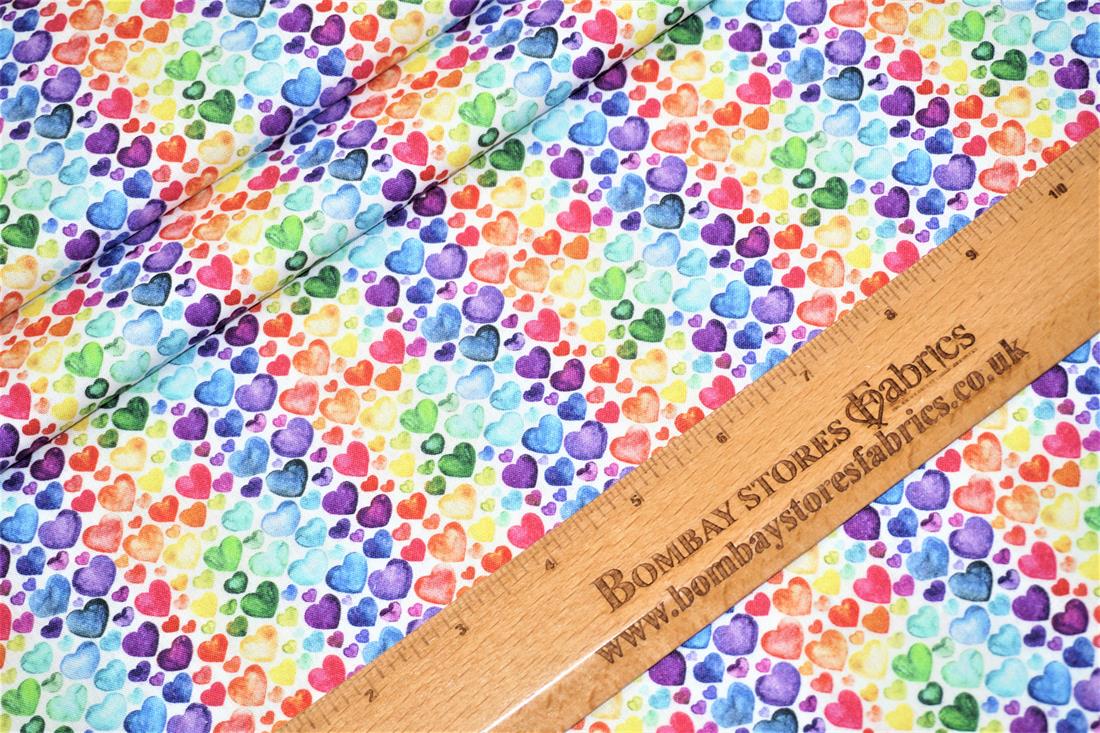White Little Johnny - Rainbow Watercolour Hearts Cotton
