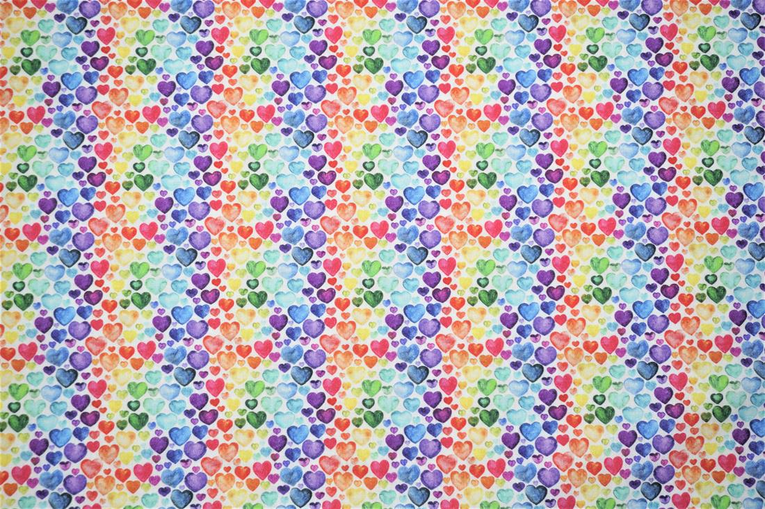 White Little Johnny - Rainbow Watercolour Hearts Cotton