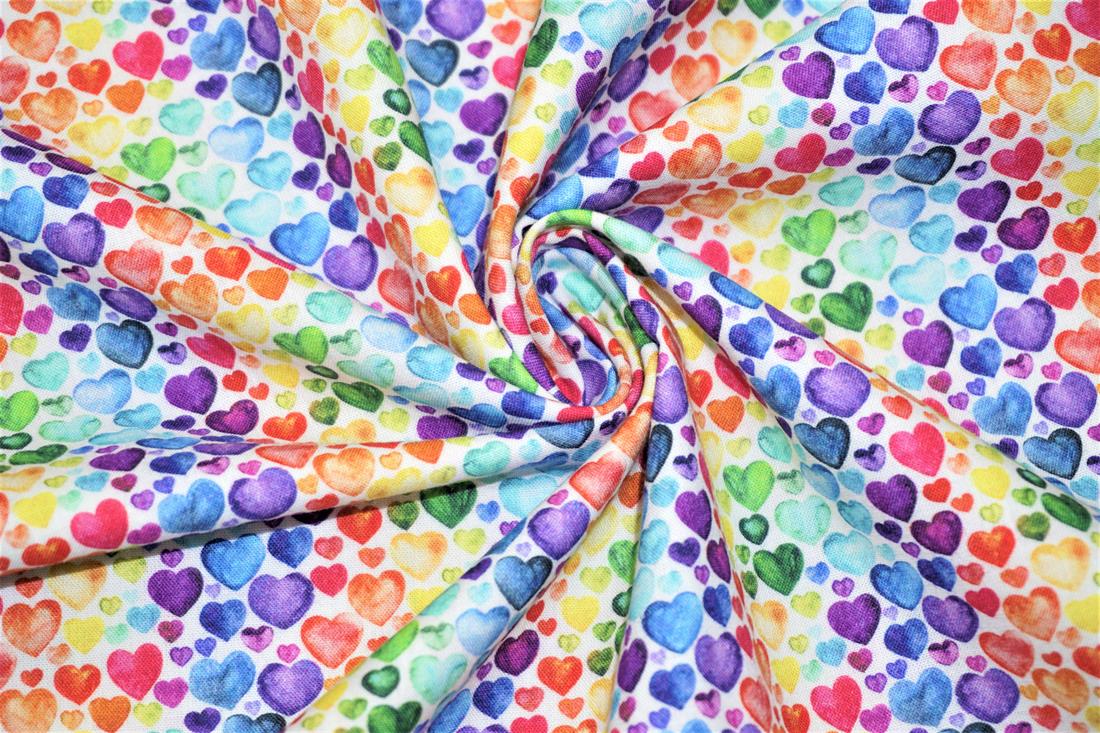 White Little Johnny - Rainbow Watercolour Hearts Cotton