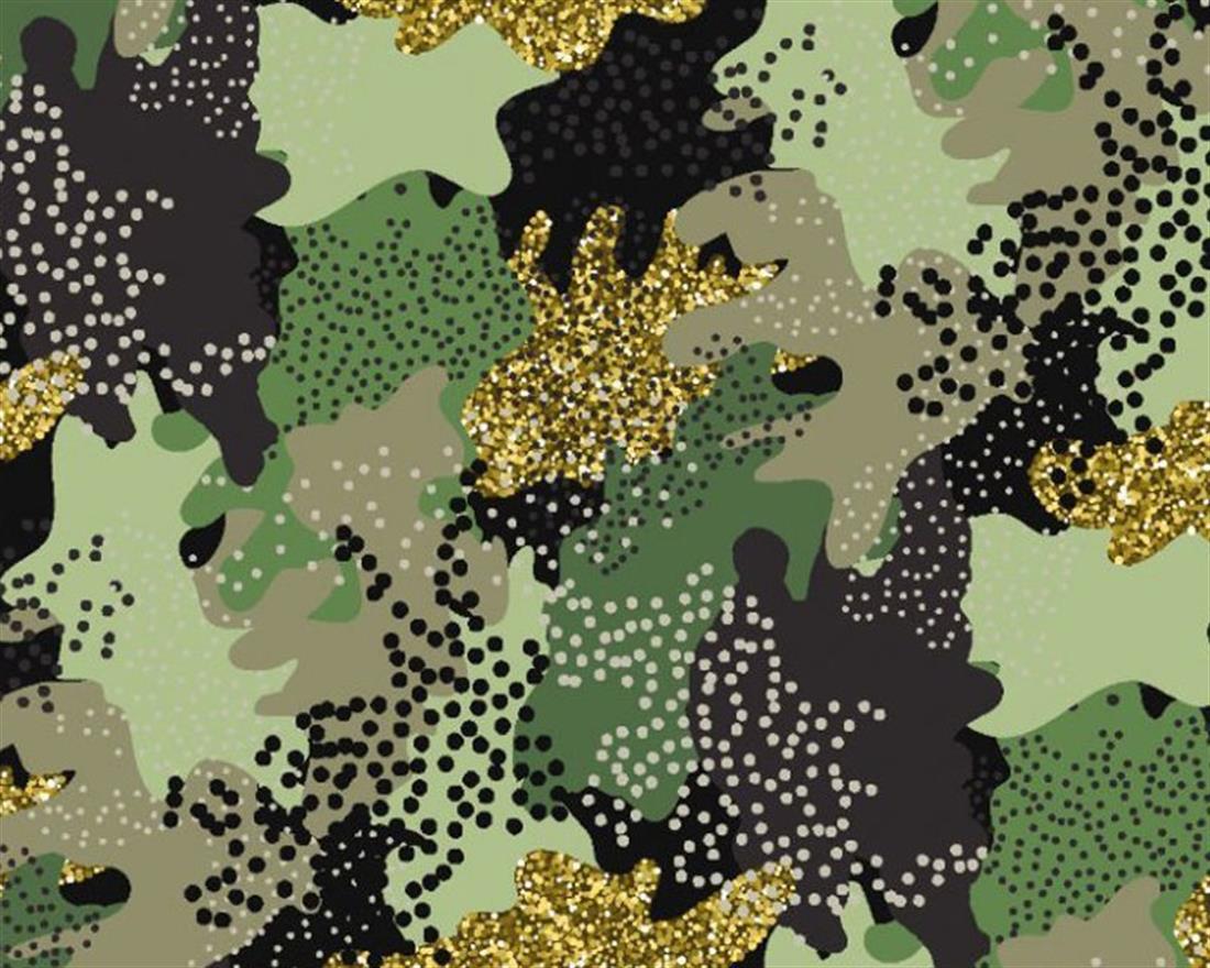 Khaki Printed Little Johnny - Glitter Camouflage Cotton