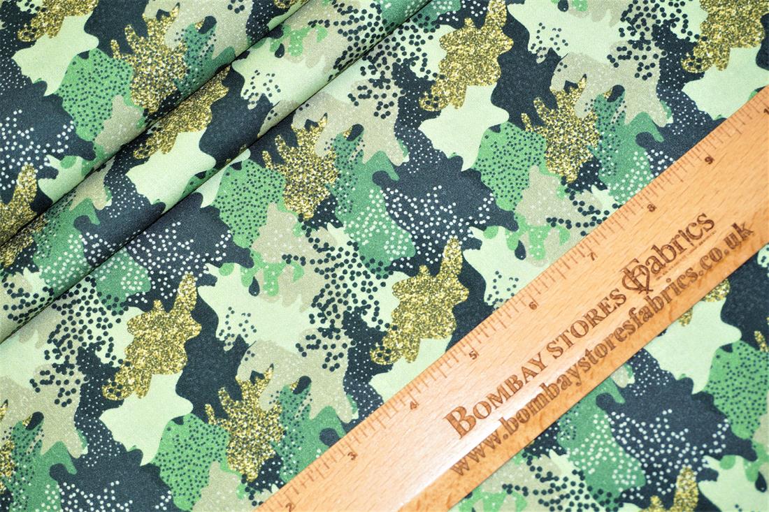 Khaki Printed Little Johnny - Glitter Camouflage Cotton