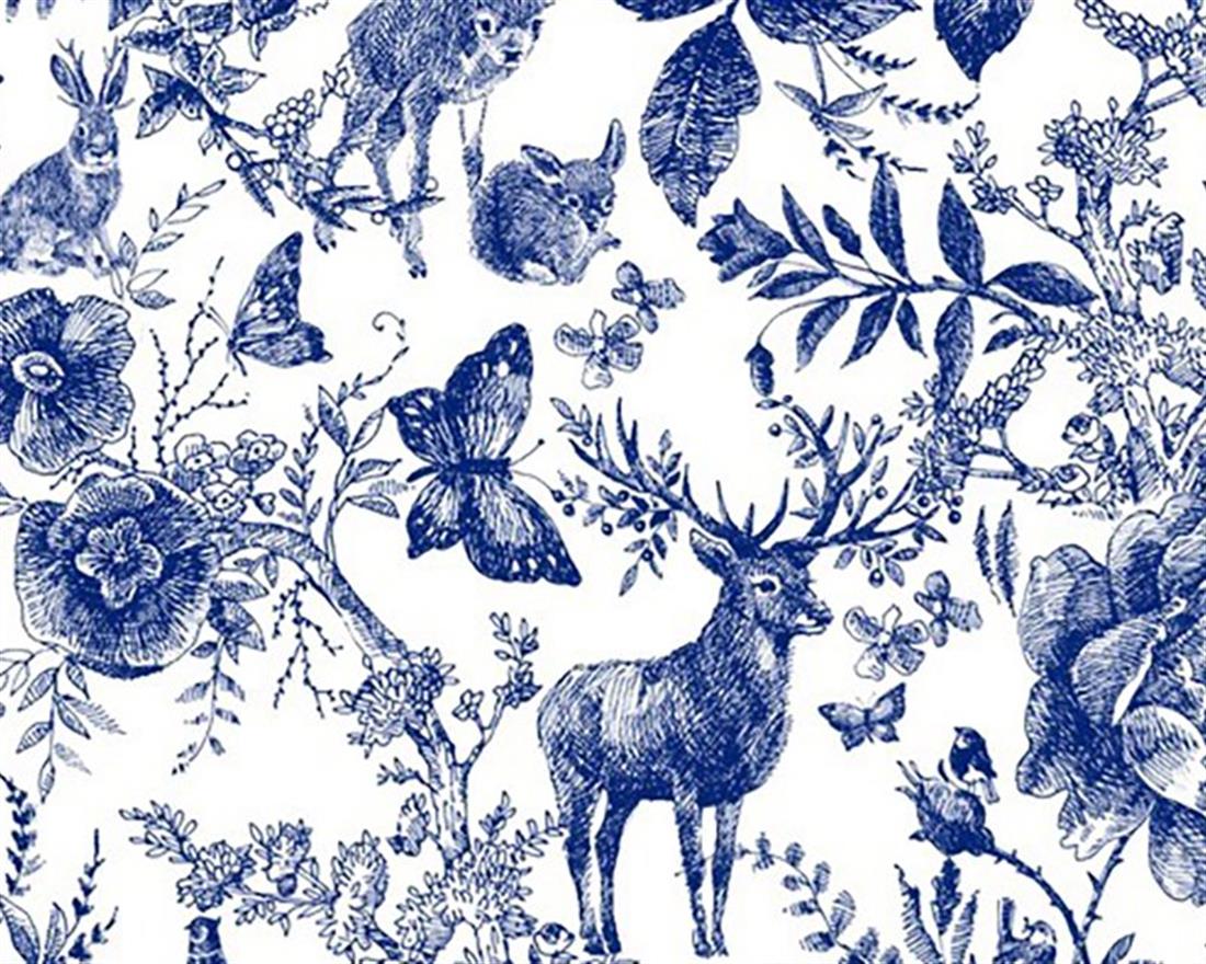 White Little Johnny - Blue Ink Forest Digital Cotton