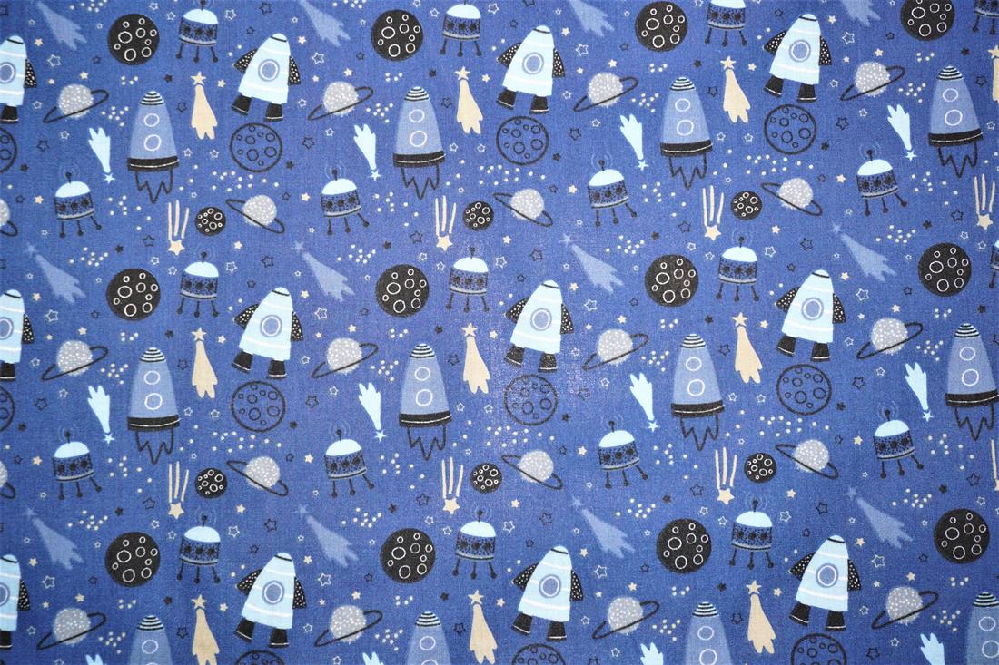 Blue Printed Cotton Space Polycotton