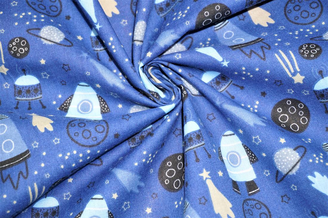Blue Printed Cotton Space Polycotton