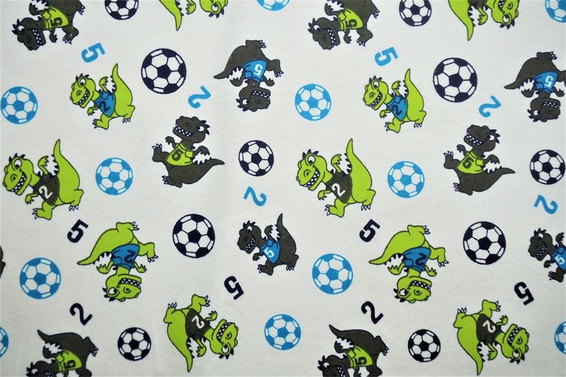 White Cotton Dino Football Winceyette
