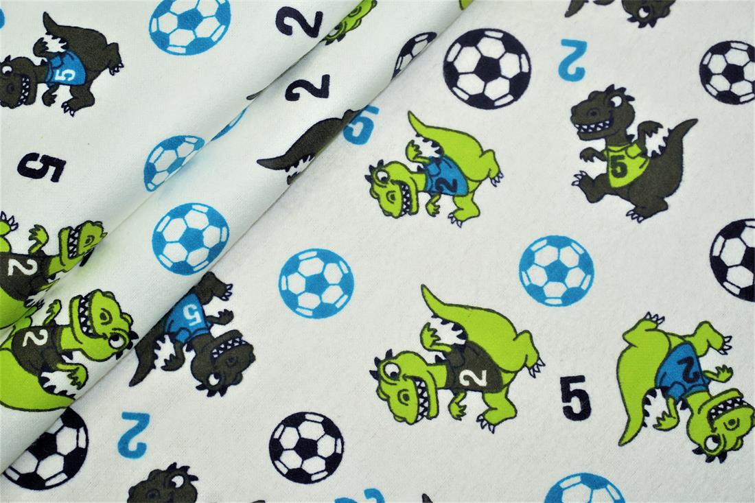 White Cotton Dino Football Winceyette