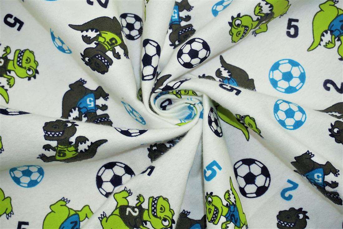 White Cotton Dino Football Winceyette