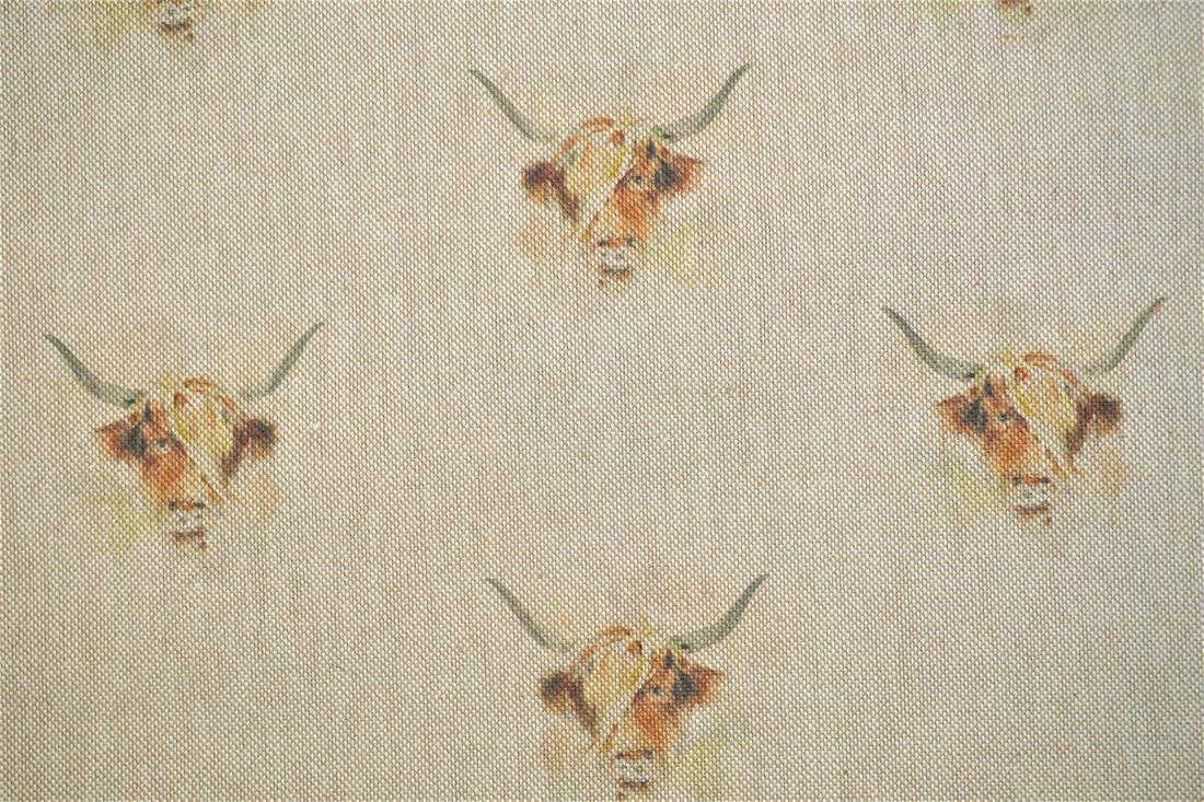 Natural Digital Print Linen Highland Cow All Over