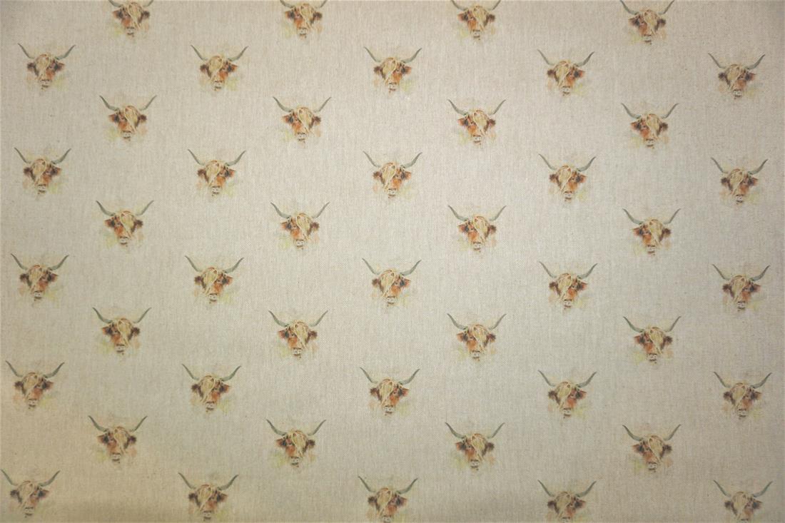 Natural Digital Print Linen Highland Cow All Over