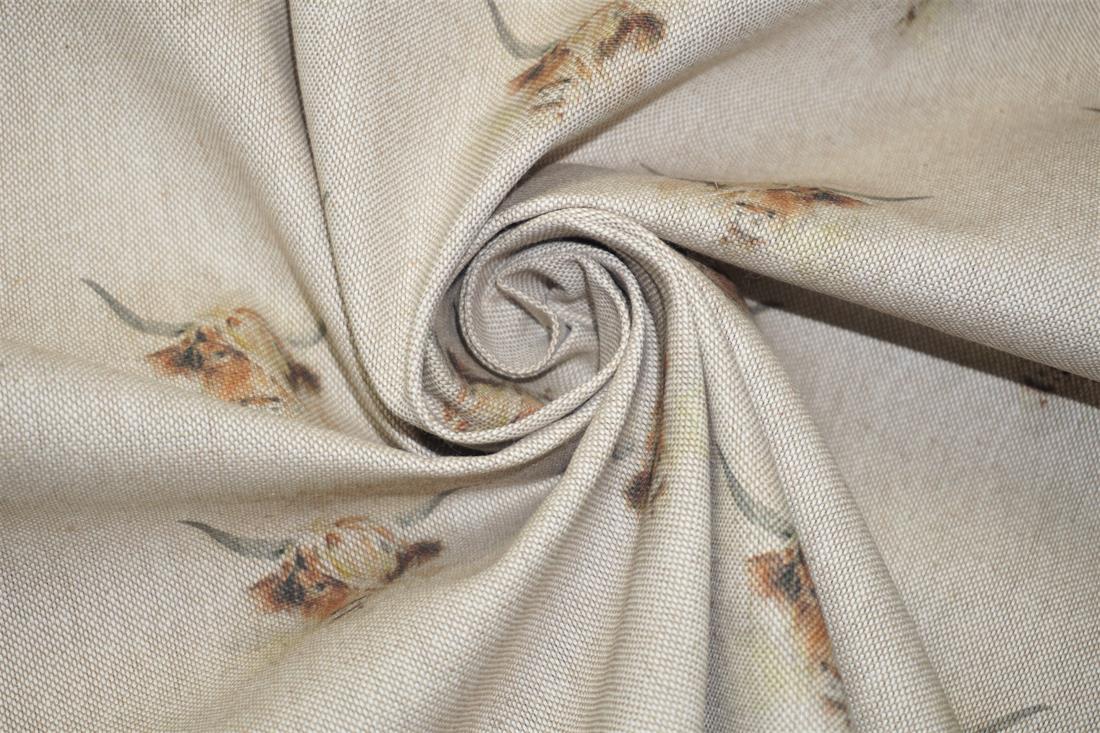 Natural Digital Print Linen Highland Cow All Over