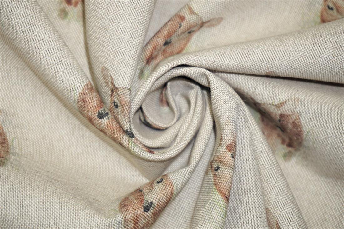 Natural Digital Print Linen Fawn All Over