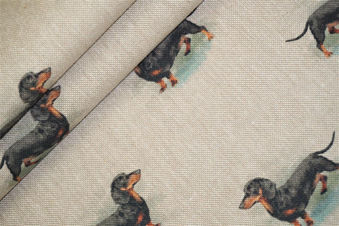 Natural Digital Print Linen Dachshund All Over