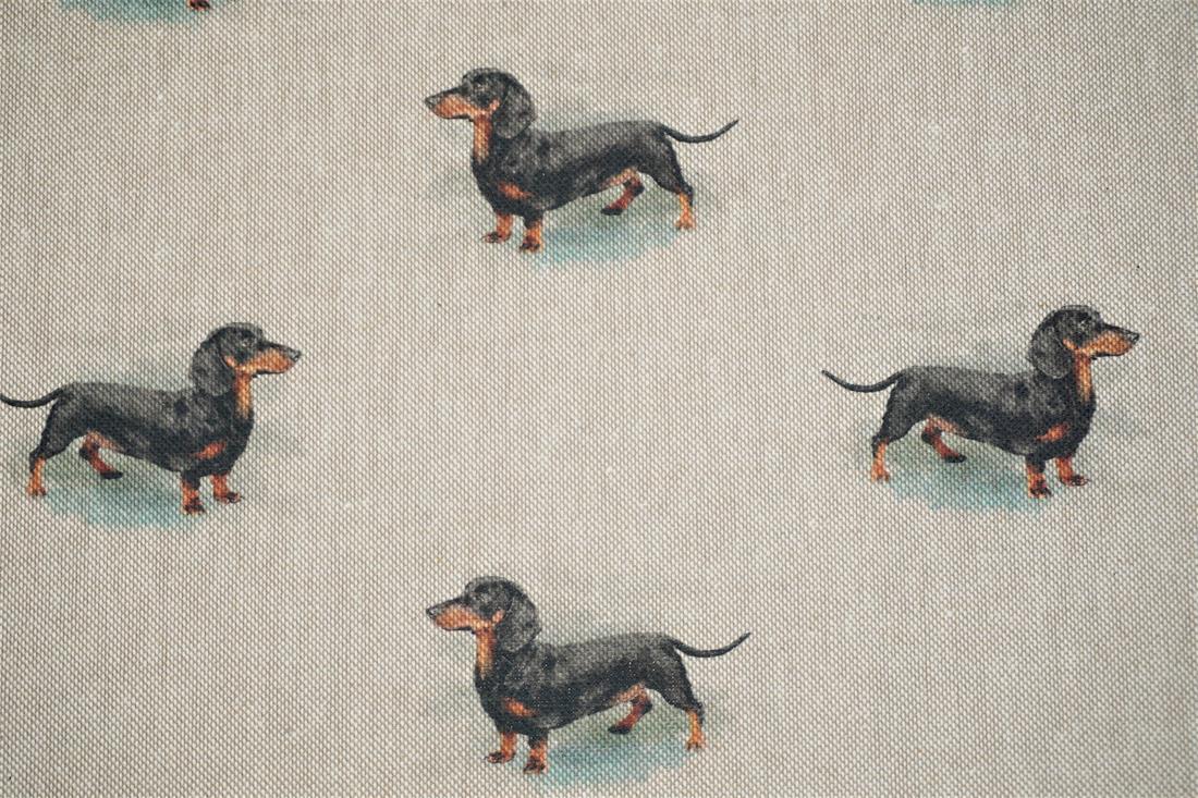 Natural Digital Print Linen Dachshund All Over