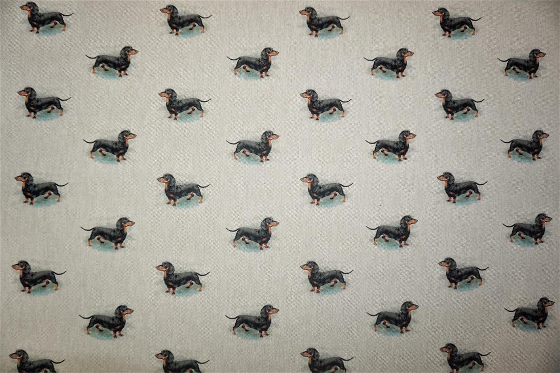 Natural Digital Print Linen Dachshund All Over