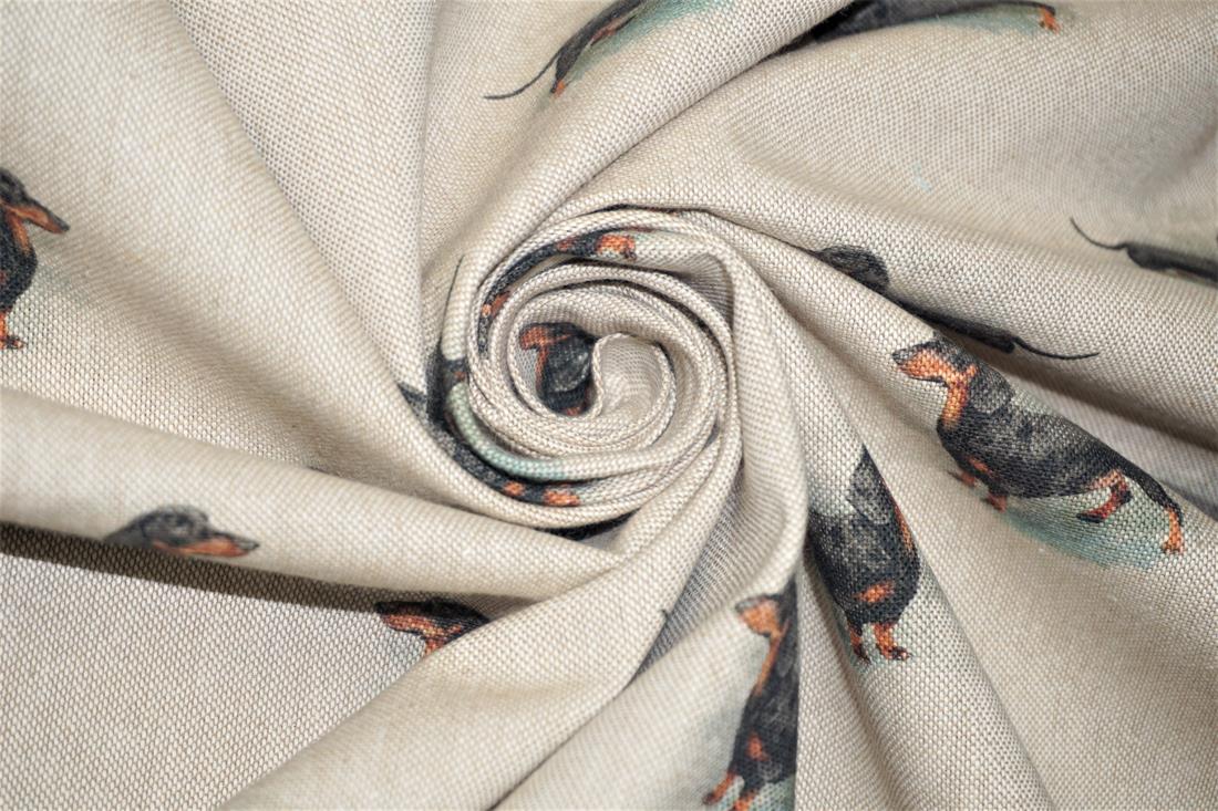 Natural Digital Print Linen Dachshund All Over