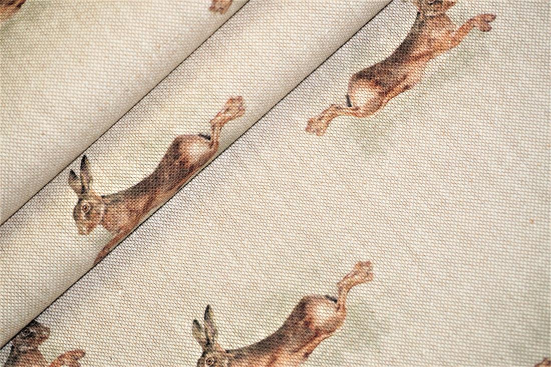 Natural Digital Print Linen Leaping Hare All Over