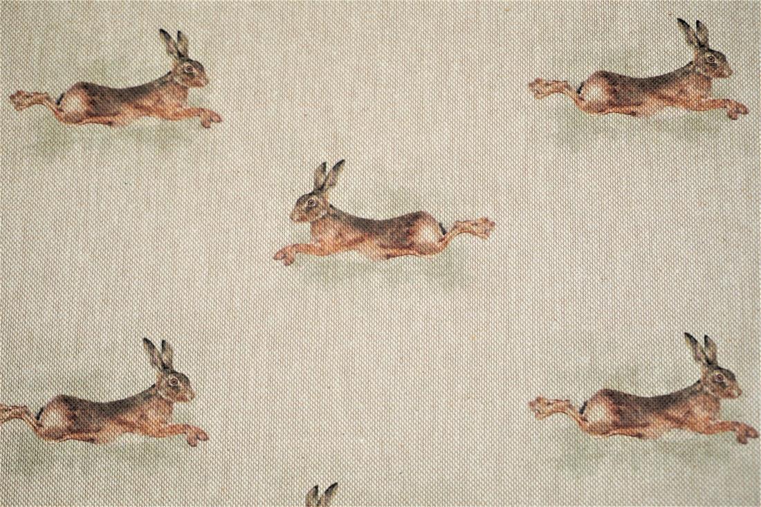 Natural Digital Print Linen Leaping Hare All Over