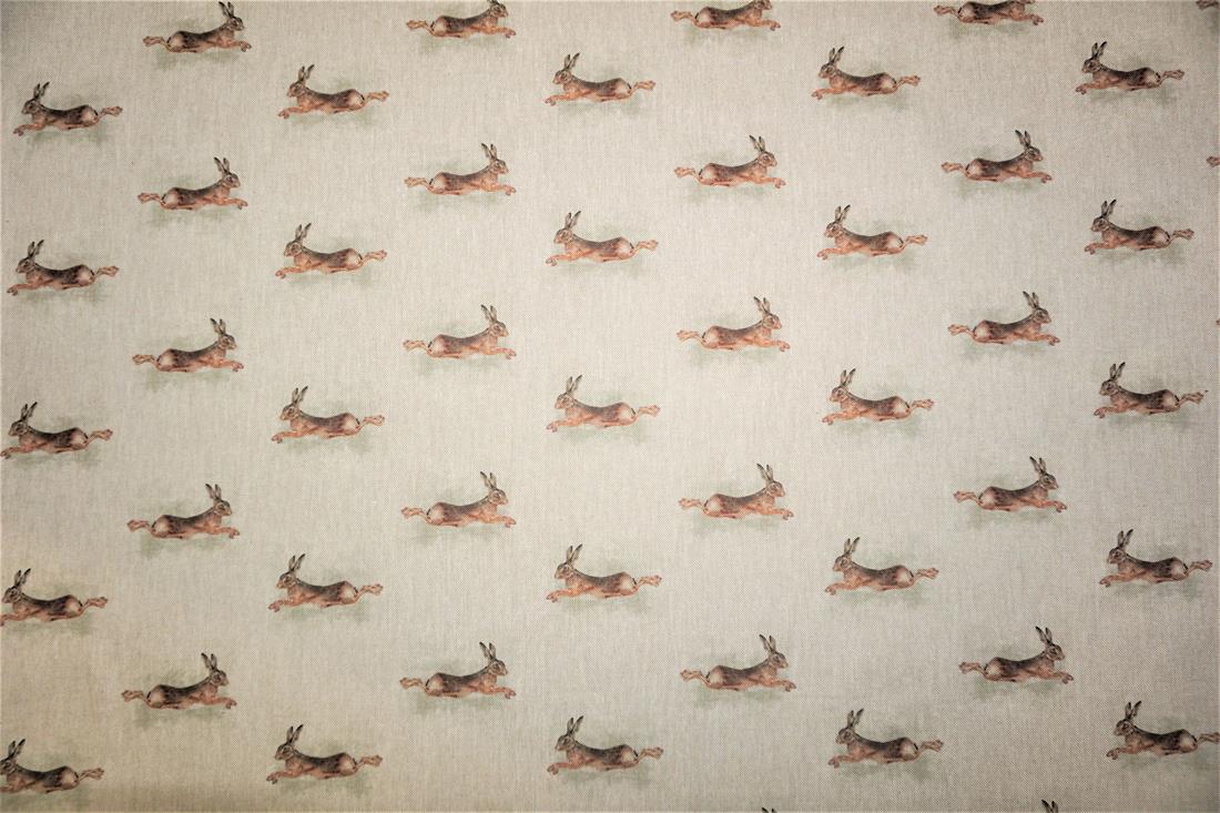 Natural Digital Print Linen Leaping Hare All Over