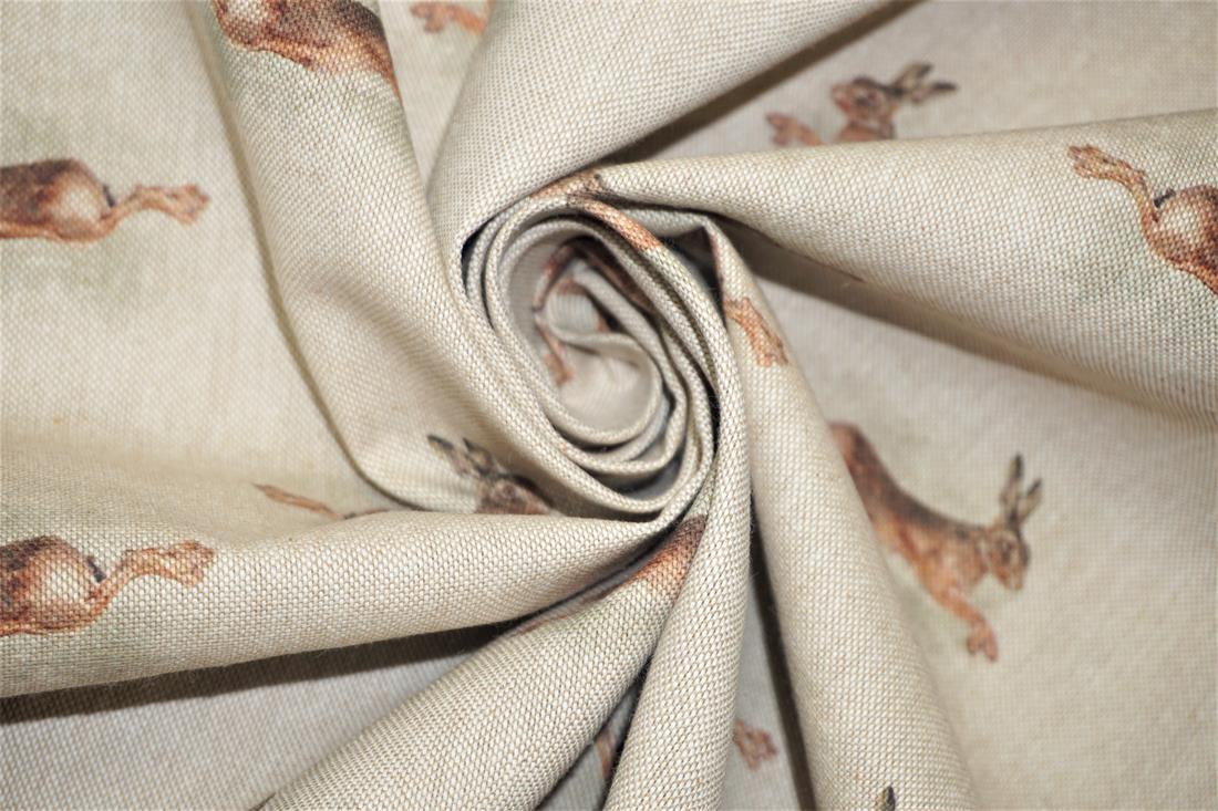 Natural Digital Print Linen Leaping Hare All Over