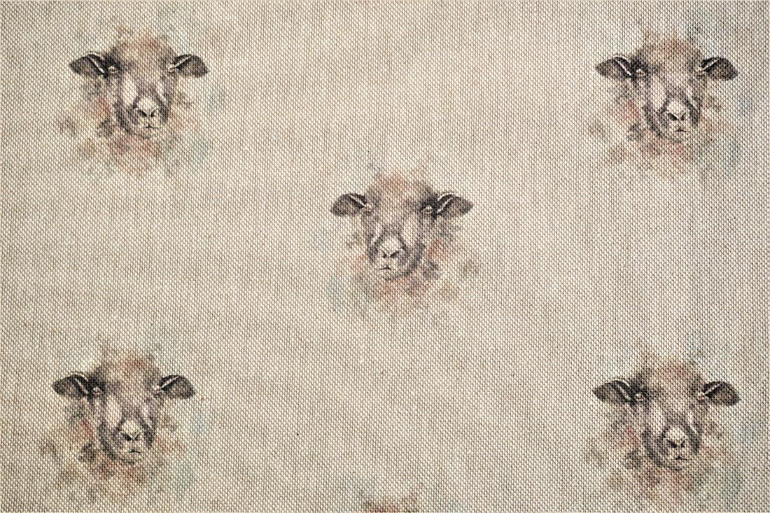 Natural Digital Print Linen Sheep All Over