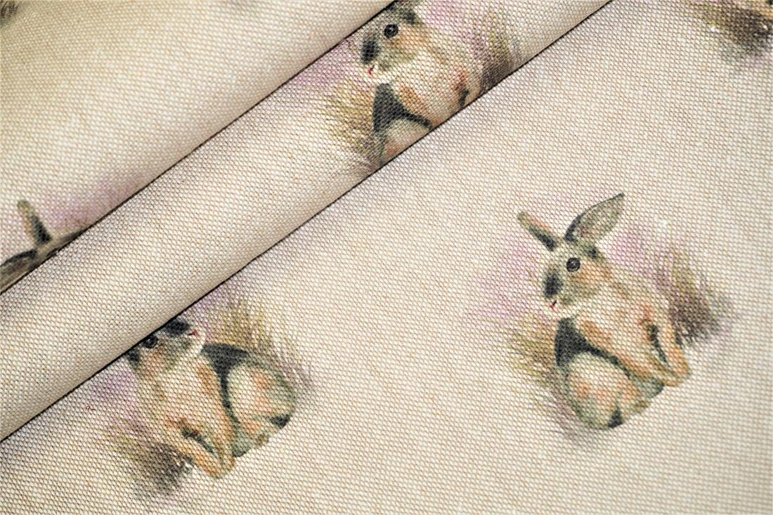 Natural Digital Print Linen Rabbit All Over