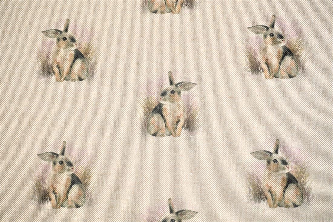 Natural Digital Print Linen Rabbit All Over