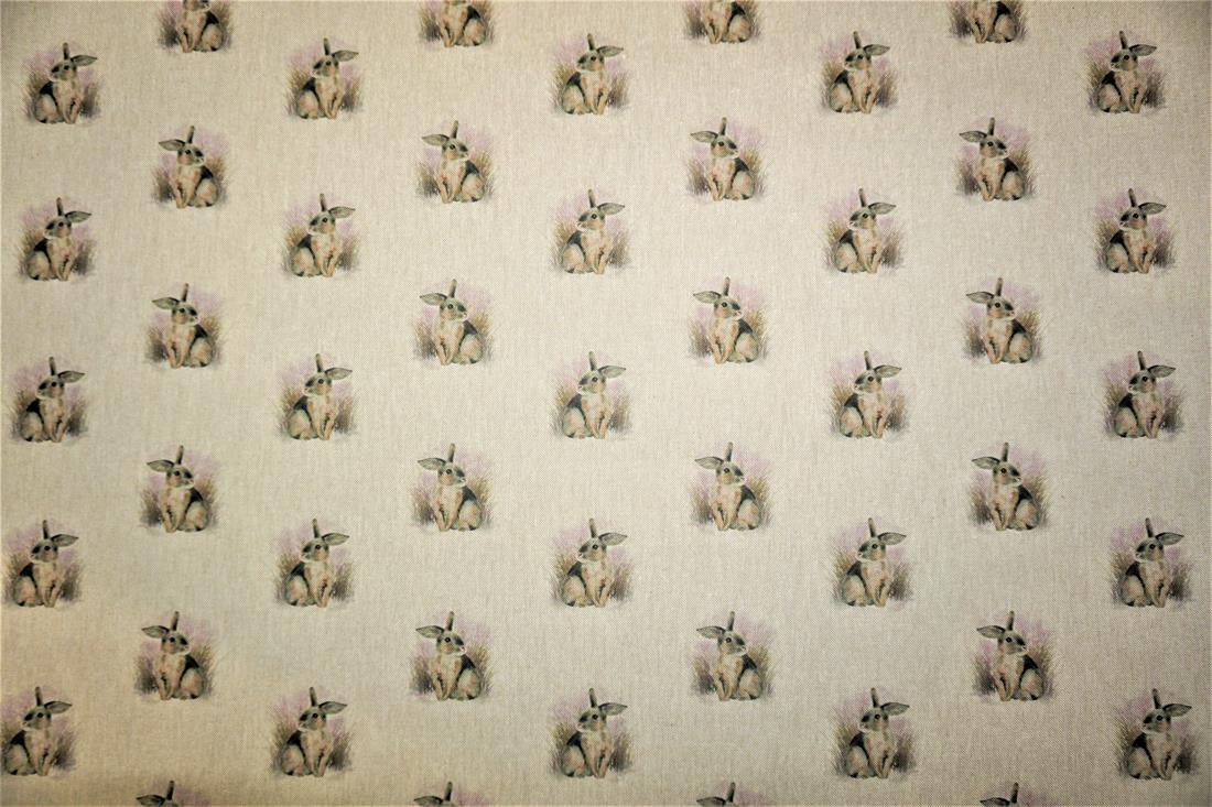 Natural Digital Print Linen Rabbit All Over