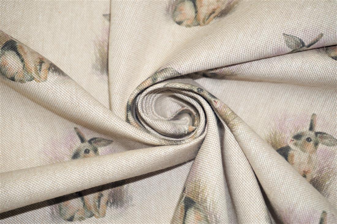 Natural Digital Print Linen Rabbit All Over