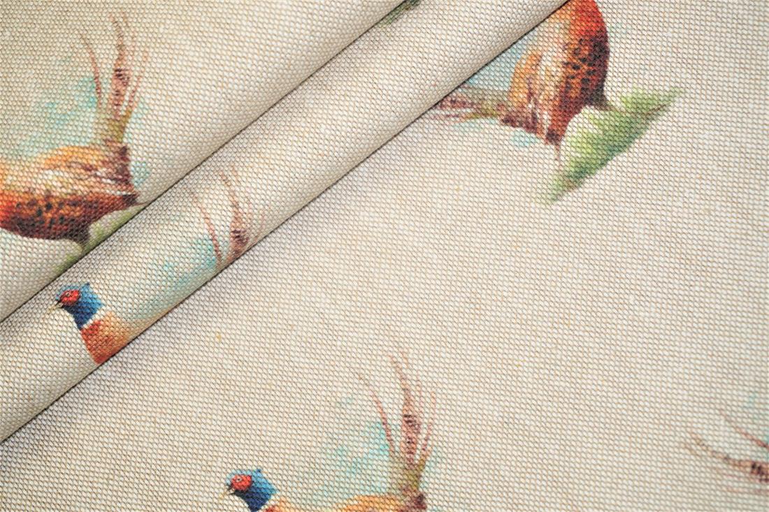 Natural Digital Print Linen Pheasant All Over