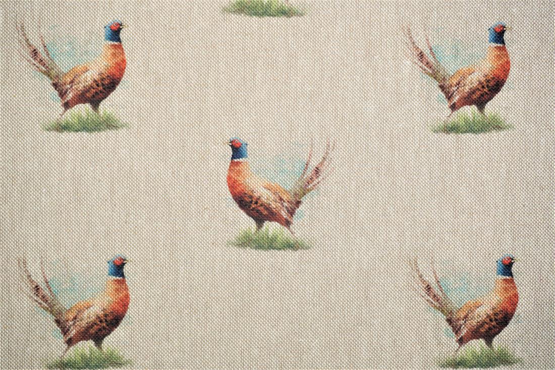 Natural Digital Print Linen Pheasant All Over