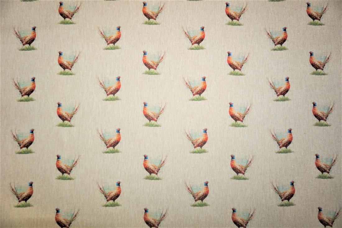 Natural Digital Print Linen Pheasant All Over
