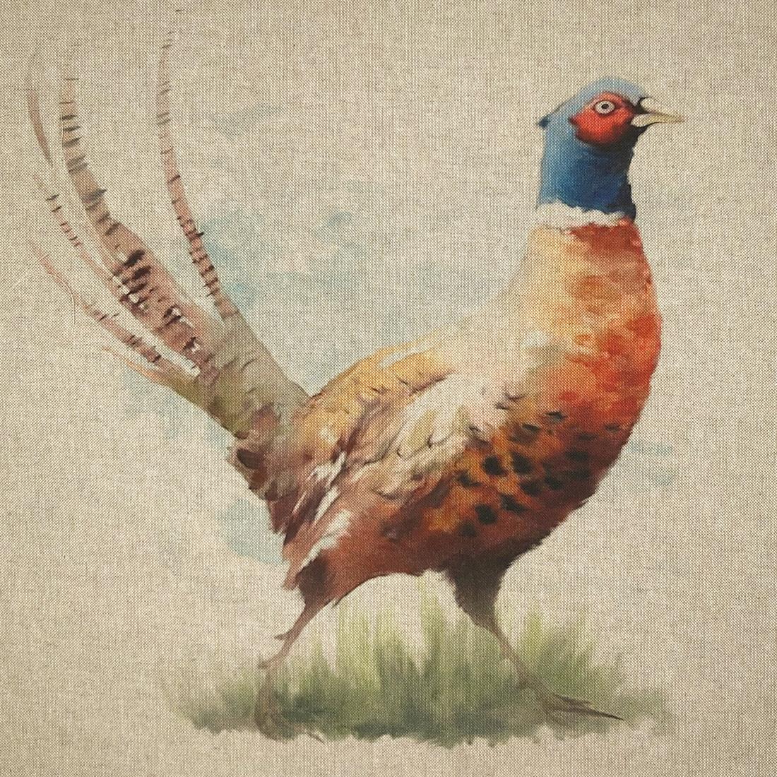 Natural Digital Print Linen Pheasant Panels