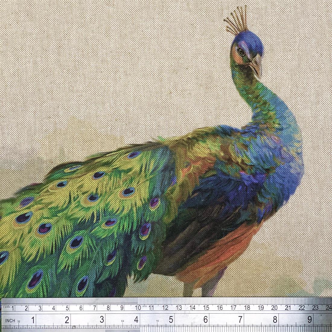 Natural Digital Print Linen Peacock Panels