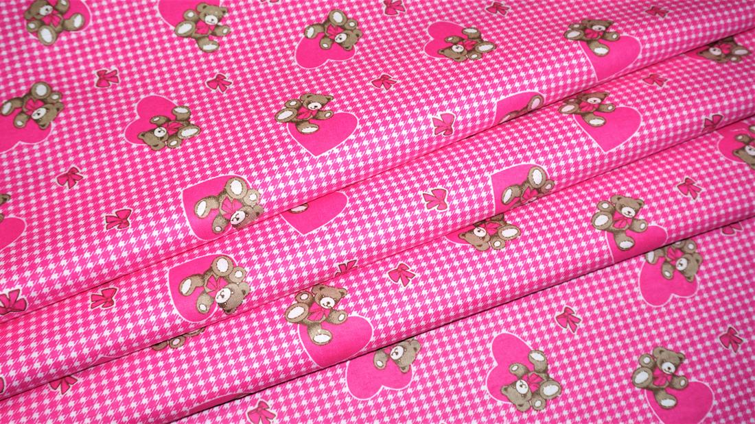 Pink Printed Cotton Bears Winceyette
