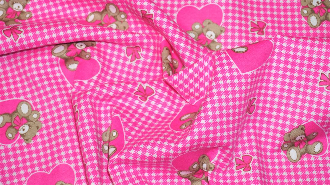 Pink Printed Cotton Bears Winceyette